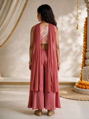 Girls rose pink embroidered top with sharara & dupatta 5