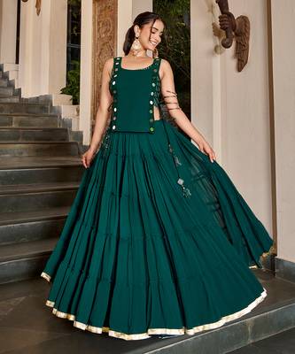 Premium Marble Fabric Navratri Free Size Lehenga Set with Real Mirror Work Koti 1