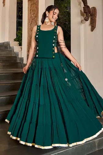 Premium Marble Fabric Navratri Free Size Lehenga Set with Real Mirror Work Koti