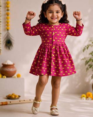 Sishu girls pink floral print cotton a-line dress 1