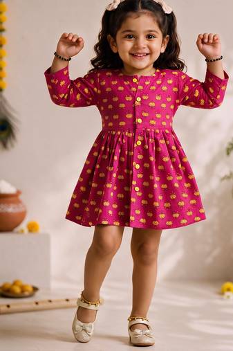 Sishu girls pink floral print cotton a-line dress