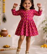 Sishu girls pink floral print cotton a-line dress