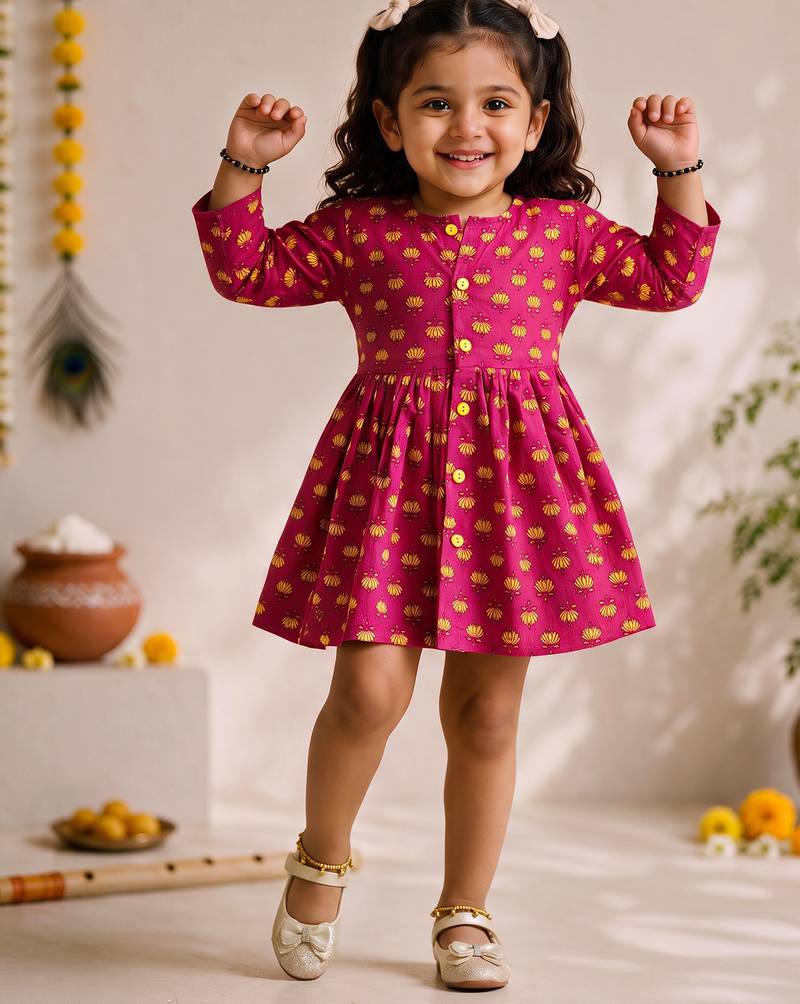 Sishu girls pink floral print cotton a-line dress