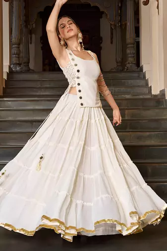 georgette Navratri Free Size Lehenga Set with Real Mirror Work Koti