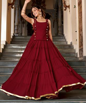 georgette Navratri Free Size Lehenga Set with Real Mirror Work Koti 1