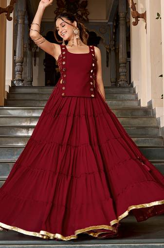 georgette Navratri Free Size Lehenga Set with Real Mirror Work Koti