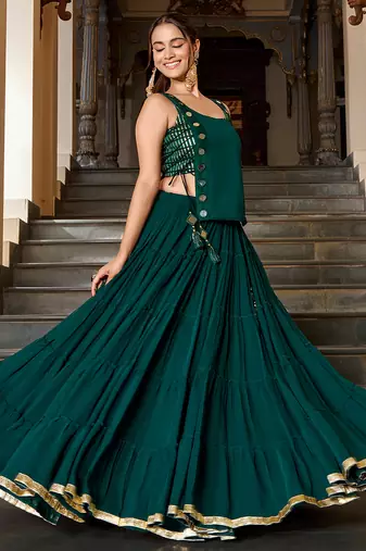 Premium Marble Fabric Navratri Free Size Lehenga Set with Real Mirror Work Koti