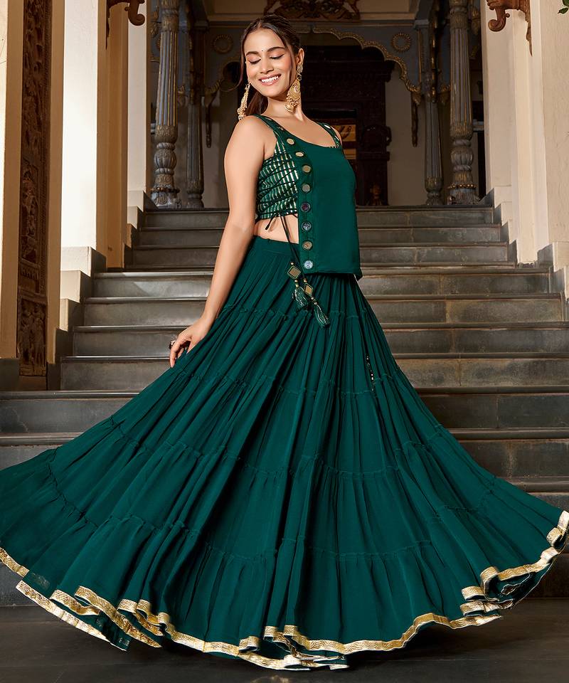 Premium Marble Fabric Navratri Free Size Lehenga Set with Real Mirror Work Koti