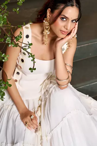 georgette Navratri Free Size Lehenga Set with Real Mirror Work Koti