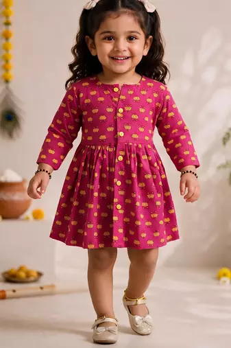 Sishu girls pink floral print cotton a-line dress