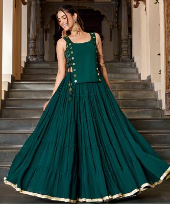 Premium Marble Fabric Navratri Free Size Lehenga Set with Real Mirror Work Koti 4