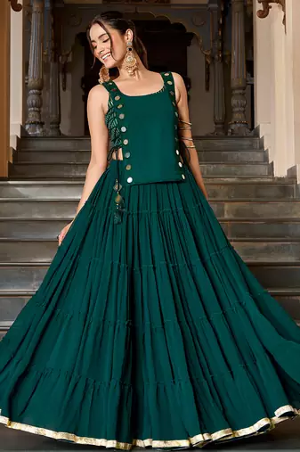 Premium Marble Fabric Navratri Free Size Lehenga Set with Real Mirror Work Koti