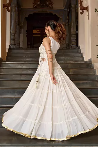 georgette Navratri Free Size Lehenga Set with Real Mirror Work Koti