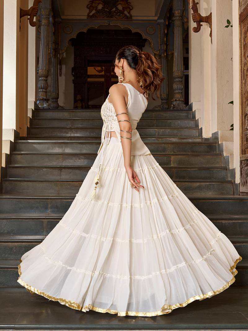 georgette Navratri Free Size Lehenga Set with Real Mirror Work Koti