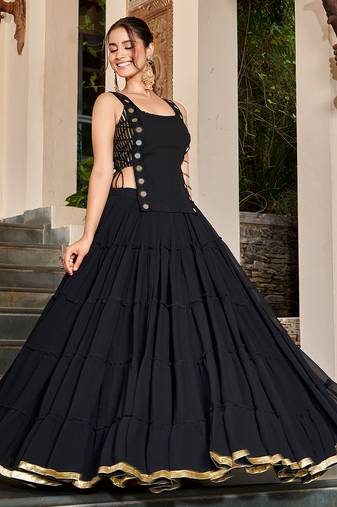Premium Marble Fabric Navratri Free Size Lehenga Set with Real Mirror Work Koti