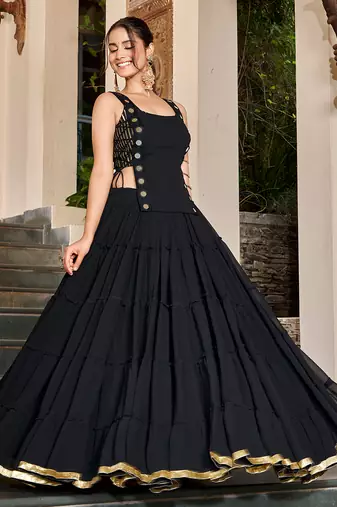 Premium Marble Fabric Navratri Free Size Lehenga Set with Real Mirror Work Koti