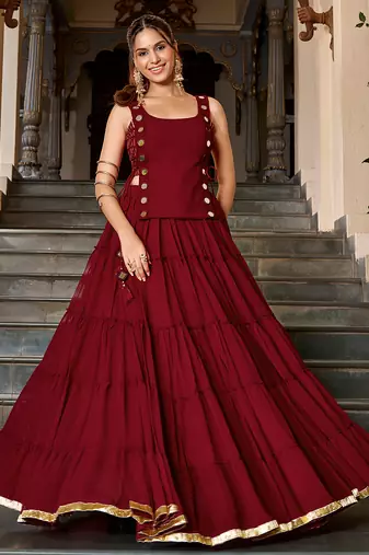 georgette Navratri Free Size Lehenga Set with Real Mirror Work Koti