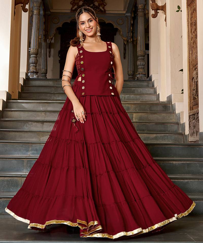 georgette Navratri Free Size Lehenga Set with Real Mirror Work Koti
