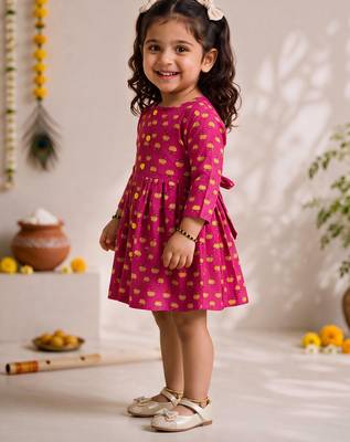 Sishu girls pink floral print cotton a-line dress 4