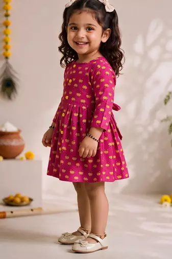 Sishu girls pink floral print cotton a-line dress