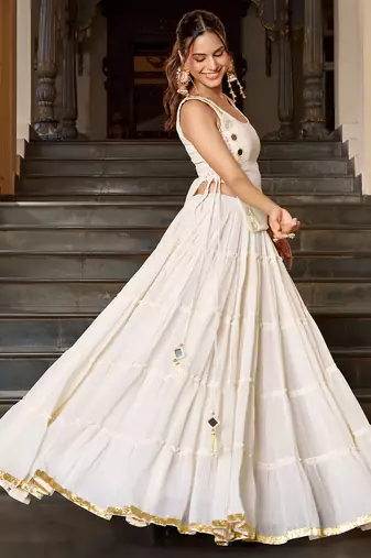 georgette Navratri Free Size Lehenga Set with Real Mirror Work Koti