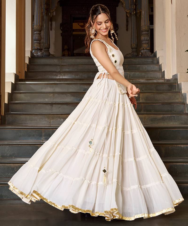 georgette Navratri Free Size Lehenga Set with Real Mirror Work Koti