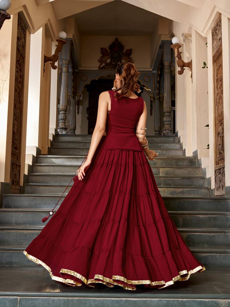 georgette Navratri Free Size Lehenga Set with Real Mirror Work Koti
