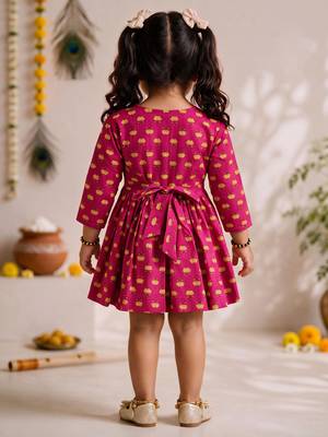 Sishu girls pink floral print cotton a-line dress 5