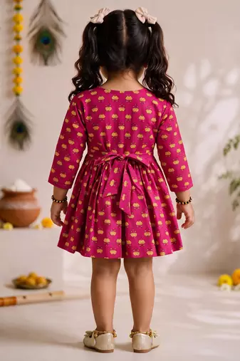 Sishu girls pink floral print cotton a-line dress