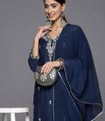 Floral Embroidered Regular Thread Work Kurta With Trousers & With Dupatta