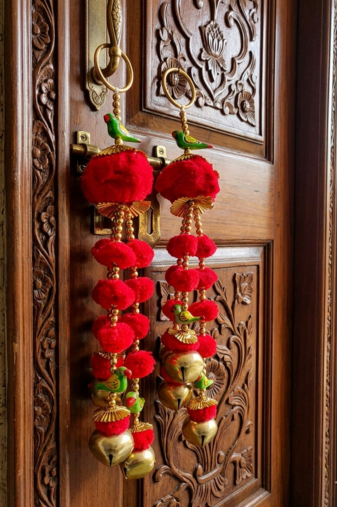 handmade pompom bell door hanging decorative home festive decor (pack of 6)