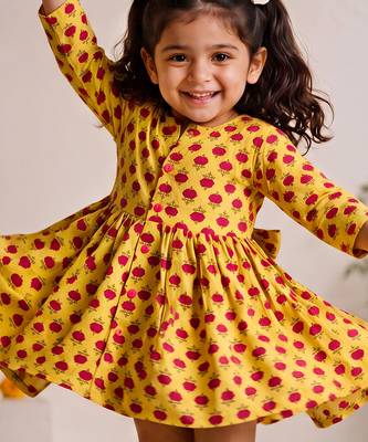 Sishu girls yellow floral print cotton a-line dress 1