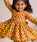 Sishu girls yellow floral print cotton a-line dress