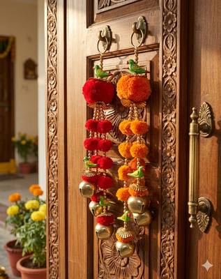 handmade pompom bell door hanging decorative home festive decor (pack of 6) 2