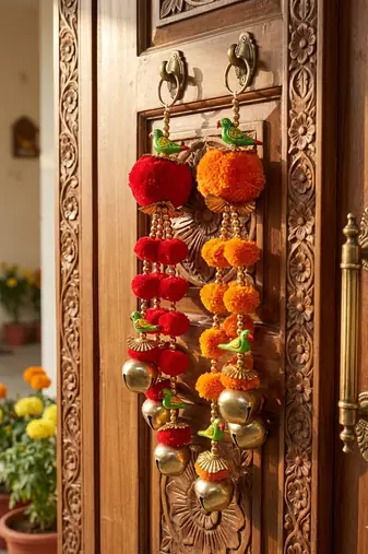 handmade pompom bell door hanging decorative home festive decor (pack of 6)