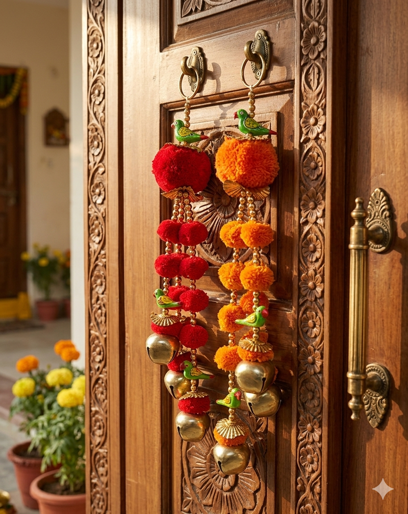 handmade pompom bell door hanging decorative home festive decor (pack of 6)