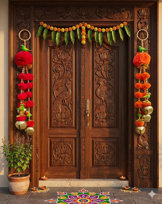 handmade pompom bell door hanging decorative home festive decor (pack of 6) 3
