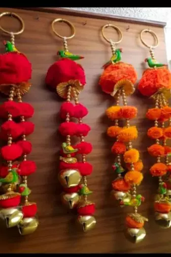 handmade pompom bell door hanging decorative home festive decor (pack of 6)