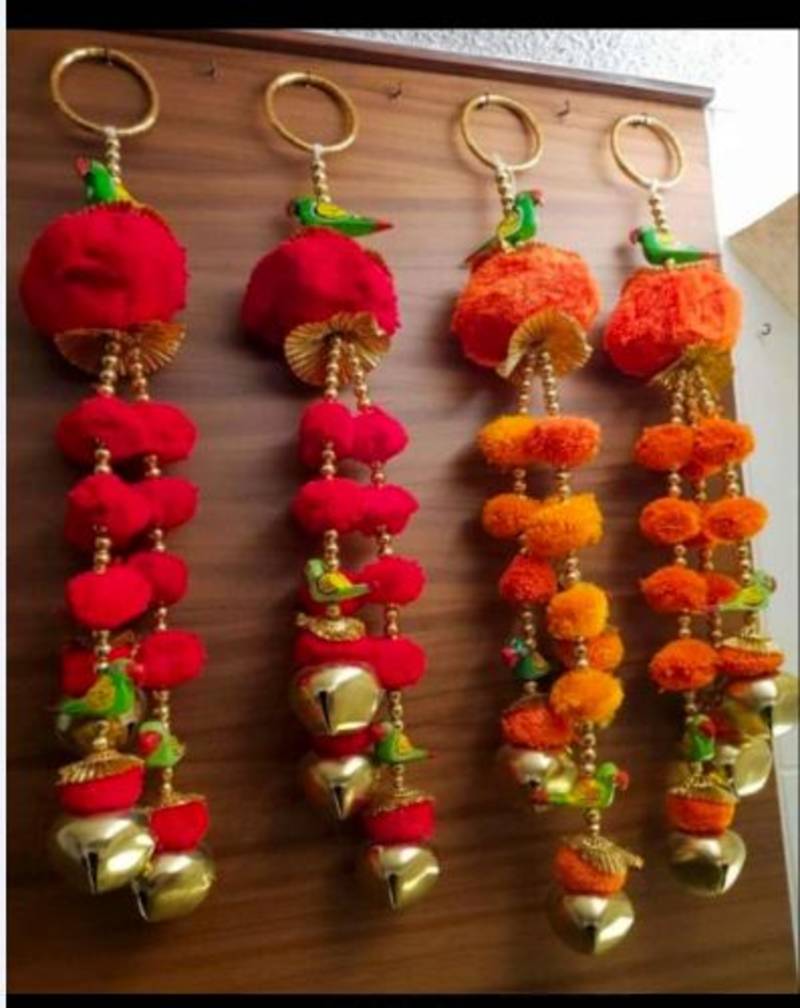 handmade pompom bell door hanging decorative home festive decor (pack of 6)