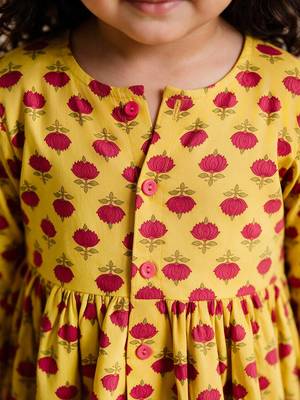 Sishu girls yellow floral print cotton a-line dress 2