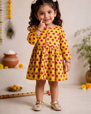 Sishu girls yellow floral print cotton a-line dress 3