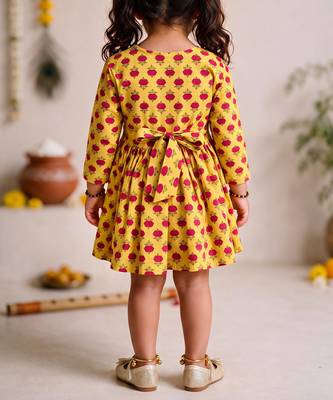 Sishu girls yellow floral print cotton a-line dress 5