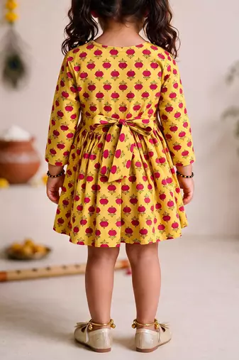 Sishu girls yellow floral print cotton a-line dress