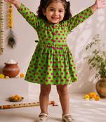 Sishu girls green floral print cotton a-line dress