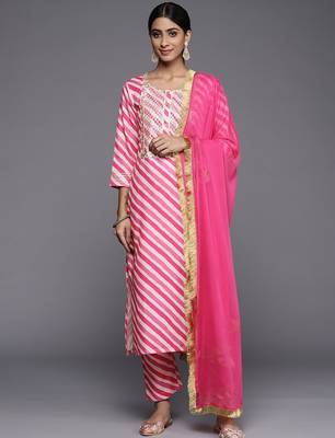 Leheriya Printed Gotta Patti Kurta with Trousers & Dupatta 1
