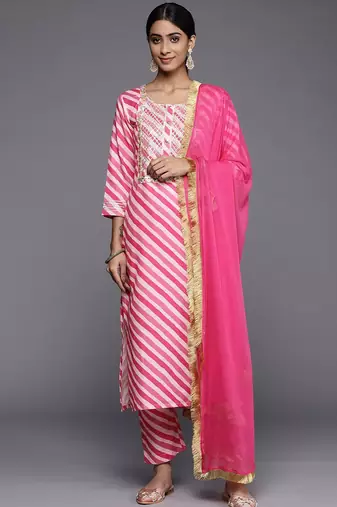 Leheriya Printed Gotta Patti Kurta with Trousers & Dupatta