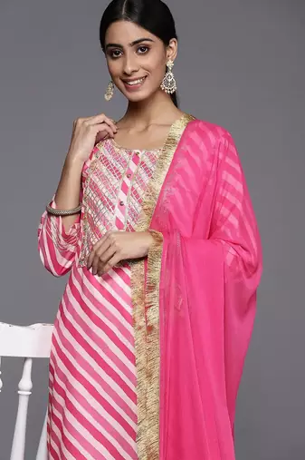 Leheriya Printed Gotta Patti Kurta with Trousers & Dupatta