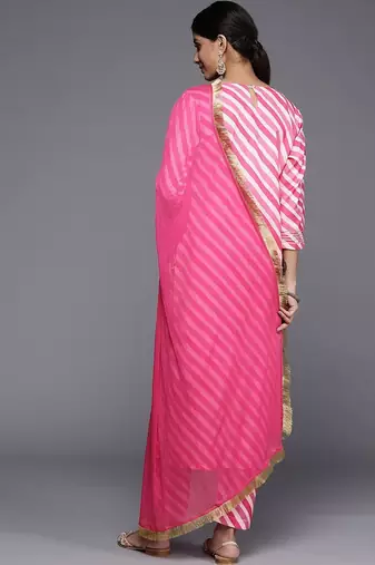 Leheriya Printed Gotta Patti Kurta with Trousers & Dupatta