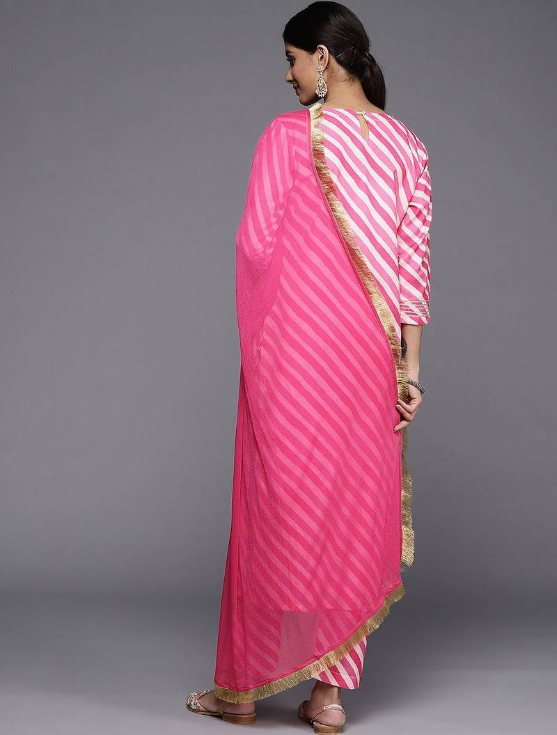Leheriya Printed Gotta Patti Kurta with Trousers & Dupatta