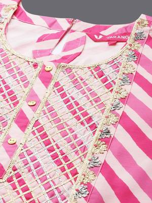 Leheriya Printed Gotta Patti Kurta with Trousers & Dupatta 7